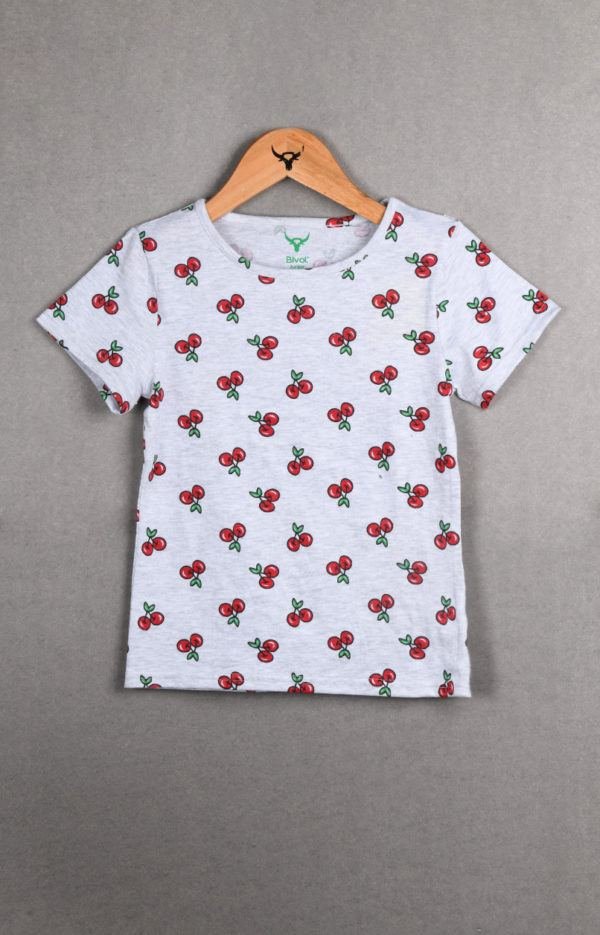 Girls Round Neck Half Sleeve AOP Cotton T-shirt