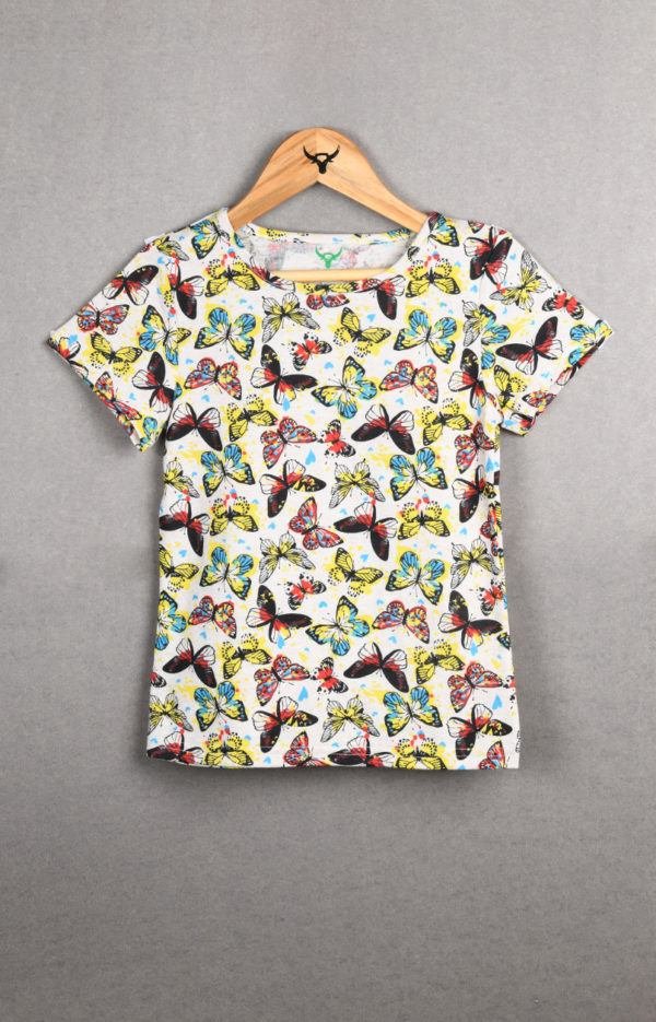Girls Round Neck Half Sleeve AOP Cotton T-shirt