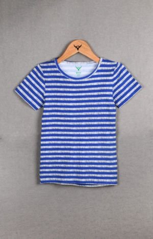 Boys Round Neck Half Sleeve Stripes Cotton T-shirt